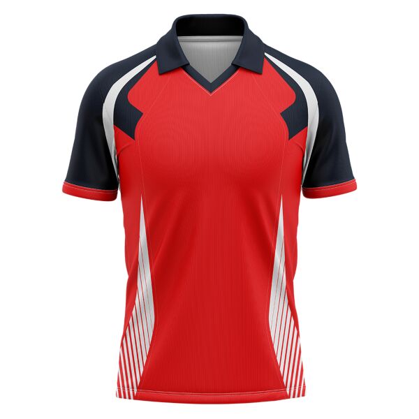 Red Stripe Full Print Polo V-neck Shirt Thumbnail