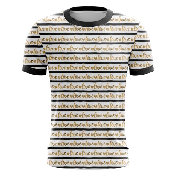 Gold and Black Love Design Full Print Roundneck Shirt Thumbnail