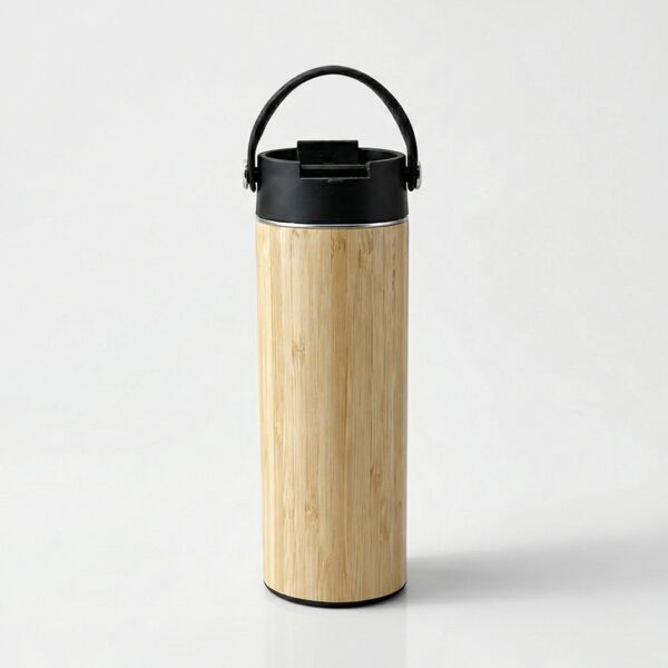 Bamboo Flask with Portable Black Lid Thumbnail